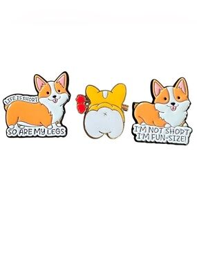 Source Unknown Orange and White Corgi Enamel Pin Set (3-Pack)